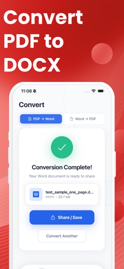 iOS app — choosing a PDF file to convert to Word