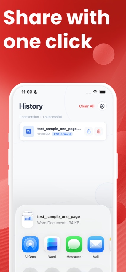 iOS app — conversion history list